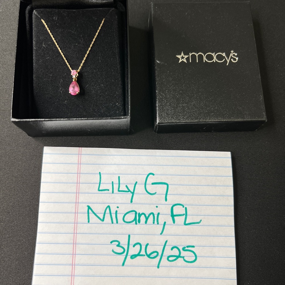 Pink Topaz (1 ct. t.w.) and Diamond Accent Pendant Necklace in 14K Yellow Gold